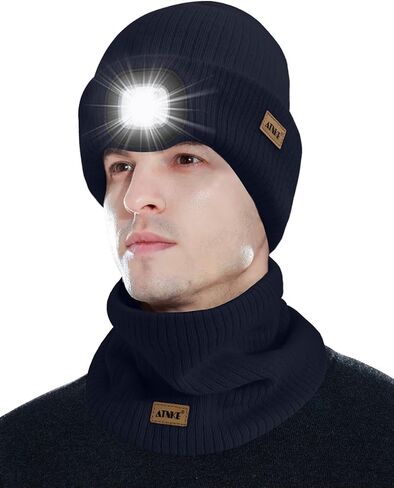 ATNKE LED Lighted Beanie Hat and Scarf Suit,USB Rechargeable 4 LED Run Headlamp Lined Fleece Cap Light for Men and Women in Saudi Arabia