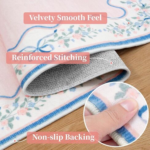 Seavish Pink Floral Rugs for Bedroom Girls, 5x7 Area Rugs for Living Room, Soft Washable Scalloped Nursery Rug, Boho Farmhouse Non-Slip Low Pile Carpet Rug for Kids Playroom Dining Room Office in Kuwait