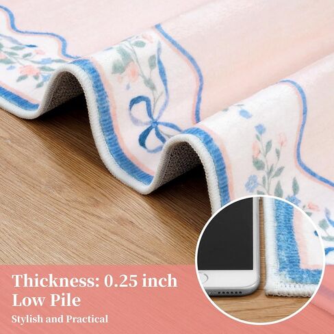 Seavish Pink Floral Rugs for Bedroom Girls, 5x7 Area Rugs for Living Room, Soft Washable Scalloped Nursery Rug, Boho Farmhouse Non-Slip Low Pile Carpet Rug for Kids Playroom Dining Room Office in Kuwait