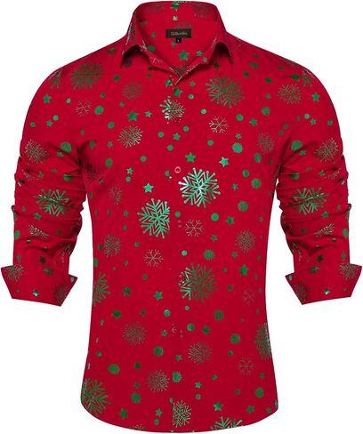 DiBanGu Mens Christmas Dress Shirts,Casual Xmas Long Sleeve Button Down Shirt for Men Holiday Festive Shirt Vacation Party in Saudi Arabia