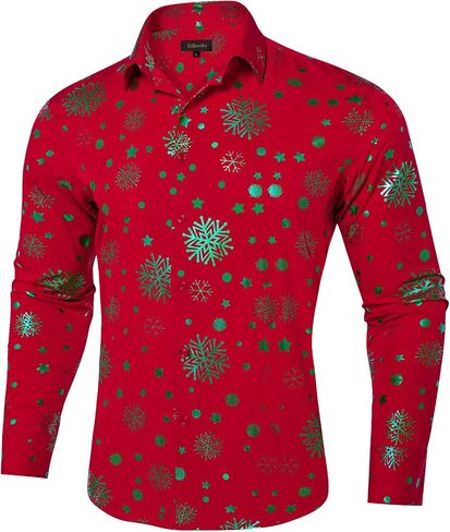 DiBanGu Mens Christmas Dress Shirts,Casual Xmas Long Sleeve Button Down Shirt for Men Holiday Festive Shirt Vacation Party in Saudi Arabia
