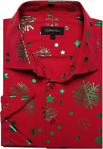 DiBanGu Mens Christmas Dress Shirts,Casual Xmas Long Sleeve Button Down Shirt for Men Holiday Festive Shirt Vacation Party in Saudi Arabia