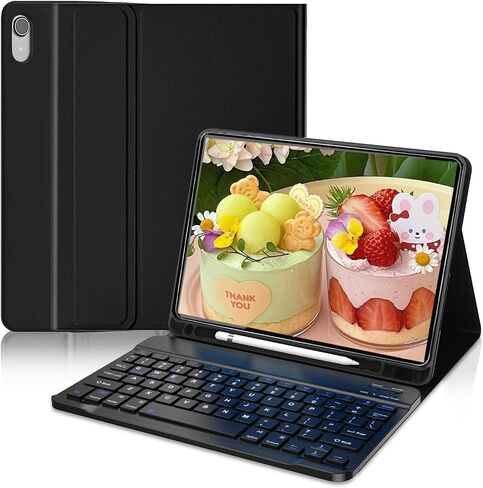 Keyboard Case for iPad Air 11 Inch M2 2024 Model:A2899, A2900, Compatible iPad Air 6th Generation Cover with Wireless Bluetooth Keyboard Built-in Pencil Holder for Kids - Black in Kuwait