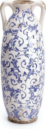 VICTOR & TERESA Blue and White Floor Vase for Pampas Grass, 11'' Tall Vase for Home Decor, Ceramic Farmhouse Decorative Large Vases for Flower, Mantel, Living Room, Shelf, Centerpieces, Gift for Mom in Kuwait