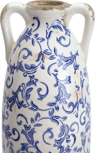 VICTOR & TERESA Blue and White Floor Vase for Pampas Grass, 11'' Tall Vase for Home Decor, Ceramic Farmhouse Decorative Large Vases for Flower, Mantel, Living Room, Shelf, Centerpieces, Gift for Mom in Kuwait