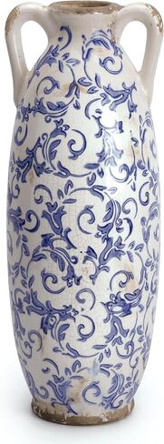 VICTOR & TERESA Blue and White Floor Vase for Pampas Grass, 11'' Tall Vase for Home Decor, Ceramic Farmhouse Decorative Large Vases for Flower, Mantel, Living Room, Shelf, Centerpieces, Gift for Mom in Kuwait
