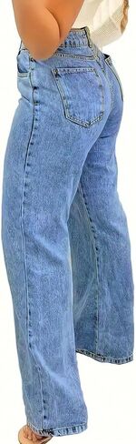 Jeans for Women Trendy Straight Wide Leg Denim Pants Vintage wash Boyfriend Casual Pockets Loose Jeans in Kuwait