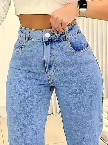 Jeans for Women Trendy Straight Wide Leg Denim Pants Vintage wash Boyfriend Casual Pockets Loose Jeans in Kuwait