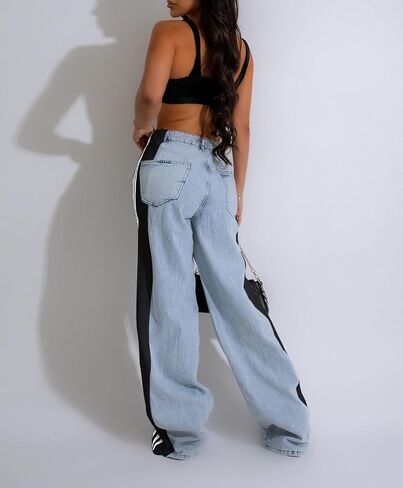 LONGBIDA Women's High Waisted Jeans Two Tone Stretchy Baggy Trendy Wide Leg Denim Pants in Saudi Arabia