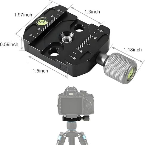 مشبك إطلاق سريع 70 مم متوافق مع لوحة النمط السويسري ARCA ، مشبك QR الألومنيوم مع محول برغي 1/4-3/8 "، مستوى الفقاعة ومقبض رافعة قابلة للتعديل لرأس كرة ثلاثي القوائم in Kuwait