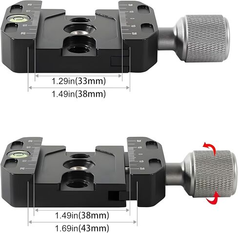 مشبك إطلاق سريع 70 مم متوافق مع لوحة النمط السويسري ARCA ، مشبك QR الألومنيوم مع محول برغي 1/4-3/8 "، مستوى الفقاعة ومقبض رافعة قابلة للتعديل لرأس كرة ثلاثي القوائم in Kuwait