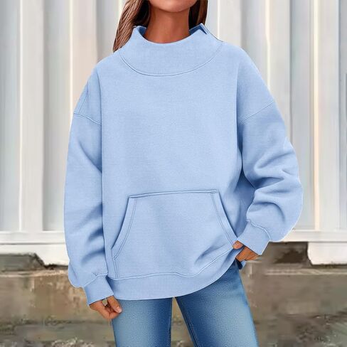 Womens Mock Neck Sweatshirt Oversized Mockneck Sweatshirts Long Sleeve Fleece Pullover Fall Turtleneck Sweatshirt in Saudi Arabia