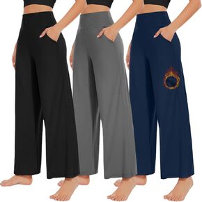 NEW YOUNG 3 Pack Women's Wide Leg Pants with Pockets High Waist Loose Sweatpants Casual Lounge Yoga Workout Palazzo in Kuwait