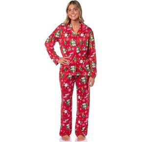 INTIMO Elf The Movie Women's Santa's Coming! Christmas Tossed Sleep Collared Button Down Long-Sleeve Pajama Set in Saudi Arabia