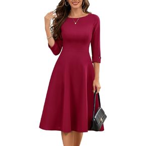 فستان HomRain نسائي متوسط ​​الطول مناسب ومتوهج - 3/4 كم فستان كنيسة متواضع أنيق كاجوال مع جيوب in Kuwait