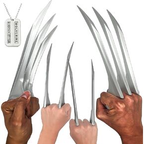X23 & Wolverine Claws Set,Father-Daughter Plastic Wolf Claws Cosplay Props with Necklace,Easy DIY Family Halloween Costumes Accessories Silver in Saudi Arabia