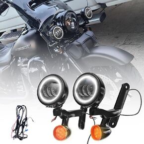 4.5" LED Auxiliary Fog Lights with Turn Signals & Mounting Bracket, Black Weatherproof Spot Driving Lights for Touring Motorcycles 1994-2024, Direct Fit Replacement Compatible with HD Cruiser Models in Saudi Arabia