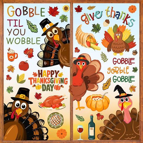 Thanksgiving Window Decorations Fall Decor Turkey Window Clings Stickers, Holiday Turkey Clings for Glass Windows for Thanksgiving Party Home Decor in Saudi Arabia