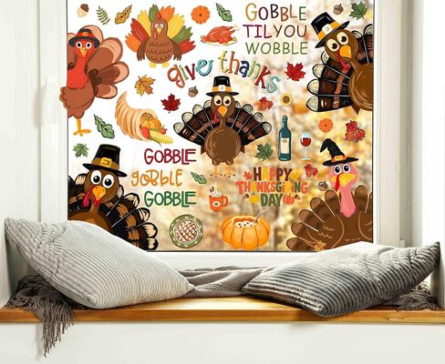 Thanksgiving Window Decorations Fall Decor Turkey Window Clings Stickers, Holiday Turkey Clings for Glass Windows for Thanksgiving Party Home Decor in Saudi Arabia