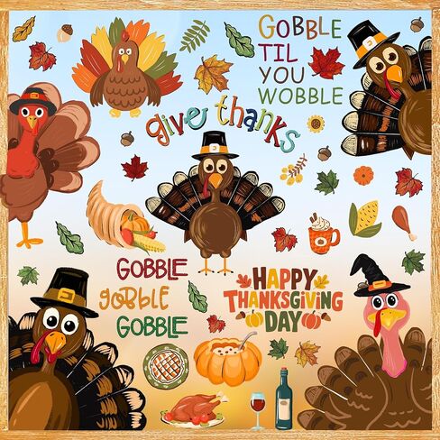 Thanksgiving Window Decorations Fall Decor Turkey Window Clings Stickers, Holiday Turkey Clings for Glass Windows for Thanksgiving Party Home Decor in Saudi Arabia
