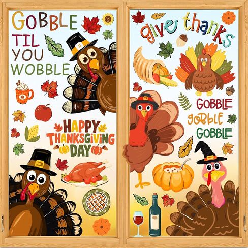 Thanksgiving Window Decorations Fall Decor Turkey Window Clings Stickers, Holiday Turkey Clings for Glass Windows for Thanksgiving Party Home Decor in Saudi Arabia