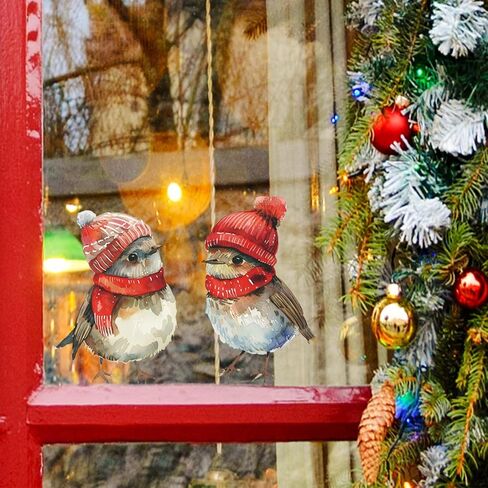 Christmas Bird Clings - Knit Hat & Scarf Birds with Fuzzy Tails | Static Window Stickers for Home Holiday Decor (Warm Pair)​ in Saudi Arabia