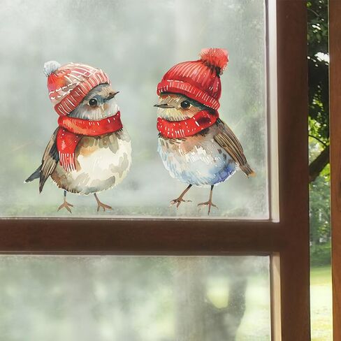 Christmas Bird Clings - Knit Hat & Scarf Birds with Fuzzy Tails | Static Window Stickers for Home Holiday Decor (Warm Pair)​ in Saudi Arabia
