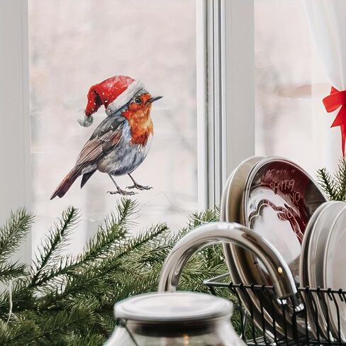 Christmas Bird Clings - Knit Hat & Scarf Birds with Fuzzy Tails | Static Window Stickers for Home Holiday Decor (Warm Pair)​ in Saudi Arabia