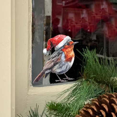 Christmas Bird Clings - Knit Hat & Scarf Birds with Fuzzy Tails | Static Window Stickers for Home Holiday Decor (Warm Pair)​ in Saudi Arabia