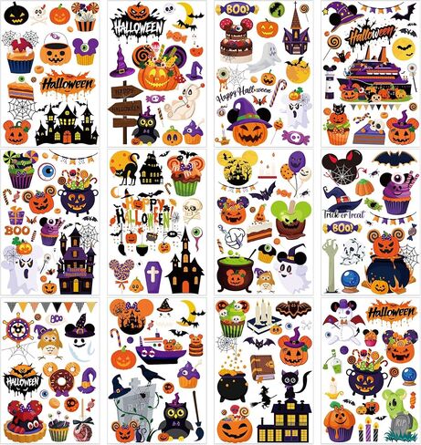 12 Sheet Halloween Window Clings, Large Mouse Shape Pumpkin Bat Spider Web Stickers Decals Halloween Window Decorations for Home Kitchen Bedroom Living Room Decor Party Supplies in Saudi Arabia