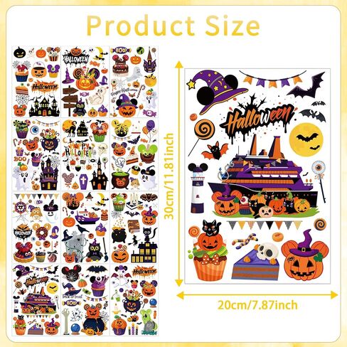 12 Sheet Halloween Window Clings, Large Mouse Shape Pumpkin Bat Spider Web Stickers Decals Halloween Window Decorations for Home Kitchen Bedroom Living Room Decor Party Supplies in Saudi Arabia