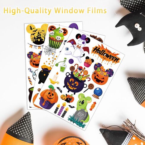 12 Sheet Halloween Window Clings, Large Mouse Shape Pumpkin Bat Spider Web Stickers Decals Halloween Window Decorations for Home Kitchen Bedroom Living Room Decor Party Supplies in Saudi Arabia