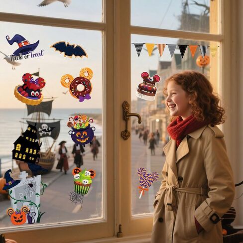 12 Sheet Halloween Window Clings, Large Mouse Shape Pumpkin Bat Spider Web Stickers Decals Halloween Window Decorations for Home Kitchen Bedroom Living Room Decor Party Supplies in Saudi Arabia