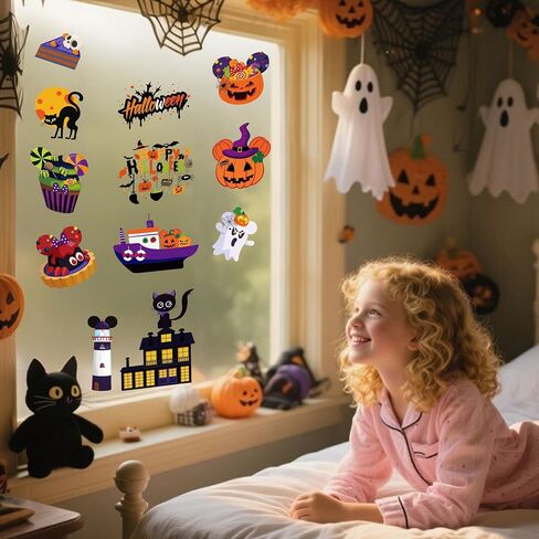 12 Sheet Halloween Window Clings, Large Mouse Shape Pumpkin Bat Spider Web Stickers Decals Halloween Window Decorations for Home Kitchen Bedroom Living Room Decor Party Supplies in Saudi Arabia