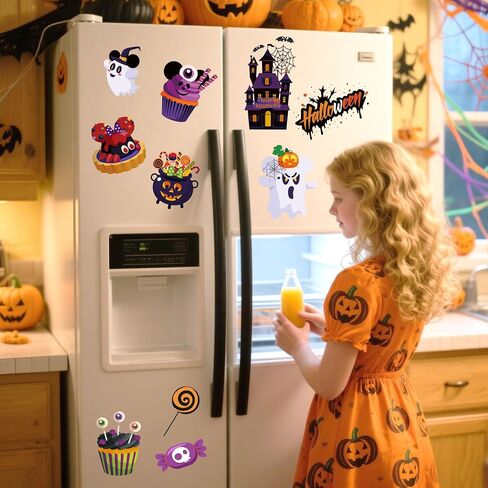 12 Sheet Halloween Window Clings, Large Mouse Shape Pumpkin Bat Spider Web Stickers Decals Halloween Window Decorations for Home Kitchen Bedroom Living Room Decor Party Supplies in Saudi Arabia