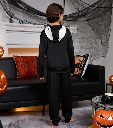 طقم بدلة رياضية للأولاد والبنات للهالوين بهيكل عظمي وسروال بقلنسوة يتوهج في الظلام من 5 إلى 12 سنة in Kuwait