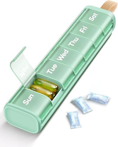 Weekly Medicine Pill Organizer, 7 Day Daily Pill Box Case Travel with Portable Handle, Moisture-Proof Desiccant & Secure Hinges for Vitamins, Medication Supplements in Kuwait