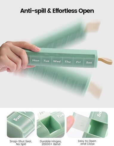 Weekly Medicine Pill Organizer, 7 Day Daily Pill Box Case Travel with Portable Handle, Moisture-Proof Desiccant & Secure Hinges for Vitamins, Medication Supplements in Kuwait
