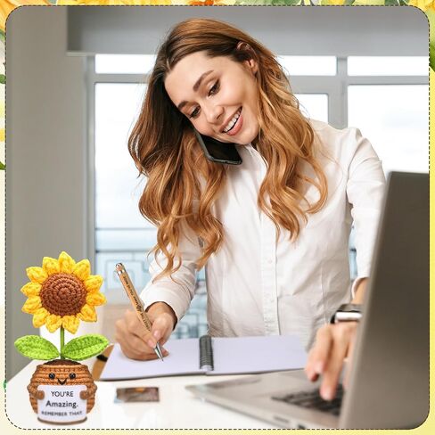 6 Set Employee Appreciation Gifts Bulk Housekeeping Week Gifts, Positive Doll Crochet with Card Inspirational Journals with Retractable Bamboo Pens Thank You Keychains for Staff(Sunflower) in Saudi Arabia