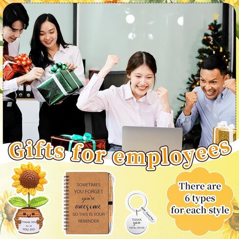 6 Set Employee Appreciation Gifts Bulk Housekeeping Week Gifts, Positive Doll Crochet with Card Inspirational Journals with Retractable Bamboo Pens Thank You Keychains for Staff(Sunflower) in Saudi Arabia