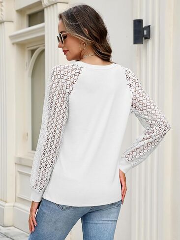 Minetom Womens Lace Tops Long Sleeve Shirts Casual Dressy Blouses Trendy Fall Fashion Outfits Clothes in Kuwait