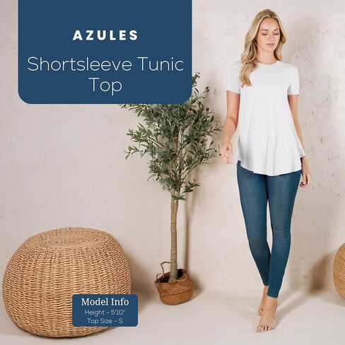 تونيك علوي بأكمام قصيرة من Azules للنساء - قمصان برقبة واسعة للسيدات وقمصان أنيقة متدفقة للسراويل الضيقة in Kuwait