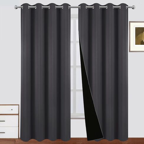 LEMOMO 100% Blackout Curtains 52 x 84 Inch/Dark Grey Curtains Set of 2 Panels Thermal Insulated Room Darkening Bedroom Curtains in Saudi Arabia