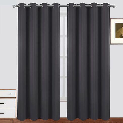 LEMOMO 100% Blackout Curtains 52 x 84 Inch/Dark Grey Curtains Set of 2 Panels Thermal Insulated Room Darkening Bedroom Curtains in Saudi Arabia