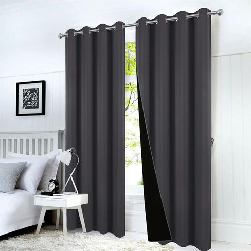 LEMOMO 100% Blackout Curtains 52 x 84 Inch/Dark Grey Curtains Set of 2 Panels Thermal Insulated Room Darkening Bedroom Curtains in Saudi Arabia