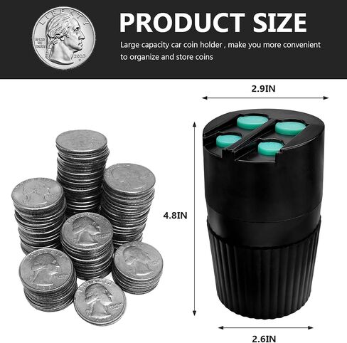Coin Holder for Car, Large Capacity Change Organizer Coin Sorter for Cup Holder, Universal Portable Money Dispenser Sorts Pennies Nickels Dimes & Quarters for Most Vehicles in Saudi Arabia