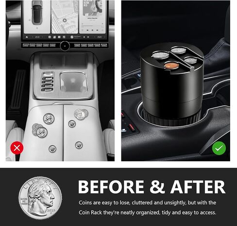 Coin Holder for Car, Large Capacity Change Organizer Coin Sorter for Cup Holder, Universal Portable Money Dispenser Sorts Pennies Nickels Dimes & Quarters for Most Vehicles in Saudi Arabia