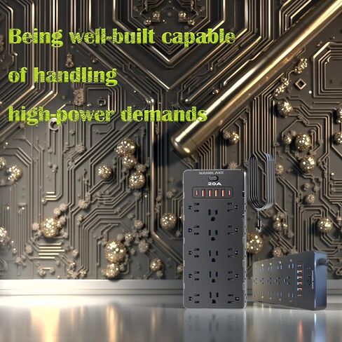 20 Amp 12 Gauge Heavy Duty Power Strip 2500W,4000 Joules Surge Protector,High Power Capacity,Flat Plug (Not T-Slot),25 AC,6 USB Ports,6.5Ft Cord,Workshop Garage Office Household,Covered by Insurance. in Kuwait