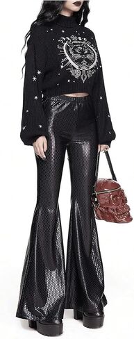 Women's Gothic Grunge Sweater Cat Graphic High Neck Long Sleeve Crop Sweater Pullover Knitwear in Saudi Arabia