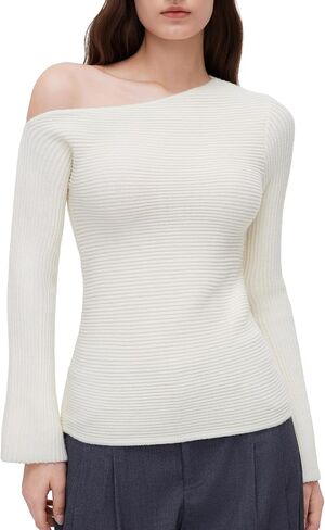 OMKAGI Off The Shoulder Fall Sweaters for Women Trendy Slim Fit Ribbed Knit Long Sleeve Top in Saudi Arabia